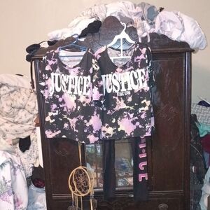 Justice Girls' Black and Pink Splatter Long Sleeve Tees With Matching Pants